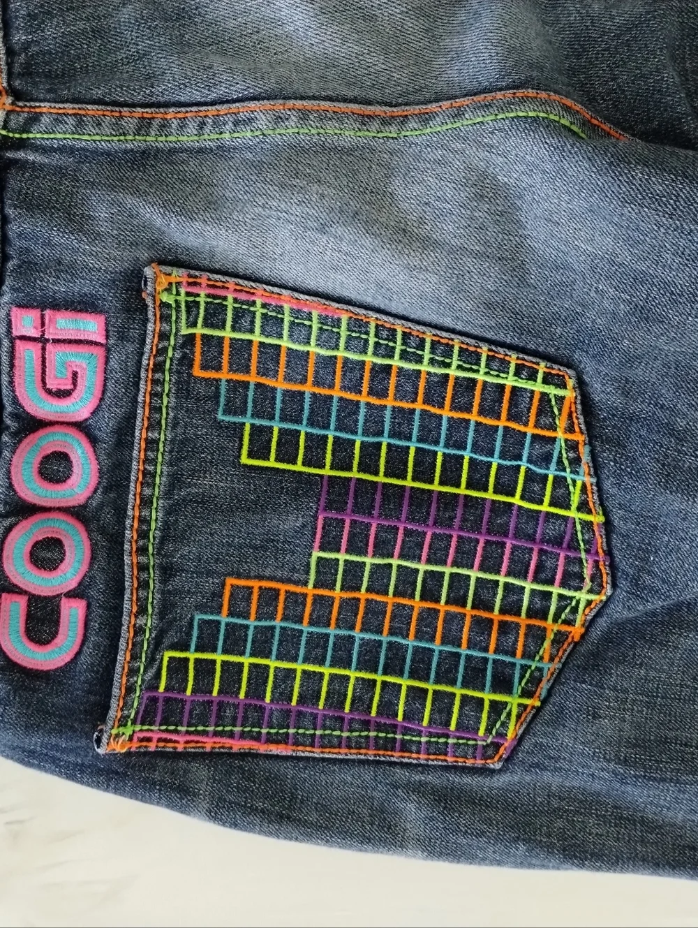 Coogi Men's Pants Y2K Spellout Denim Distressed Embroidered Size 34x 33 - Picture 7 of 14